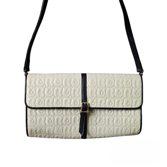 Valentino Rudy Italy Leather Flap White And Black Shoulder Bag Rare - Picture 1 of 12